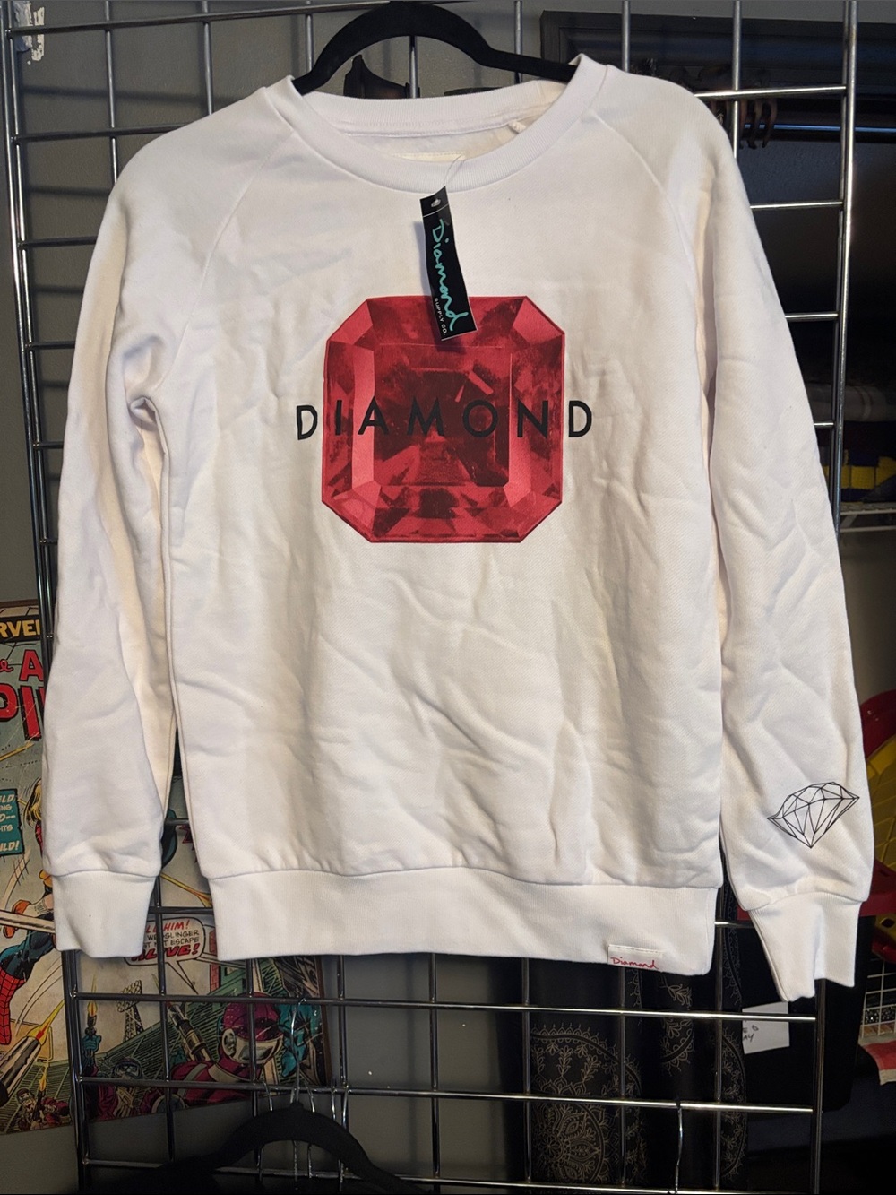 Diamond Supply Co. White Crewneck with Red Gem Graphic